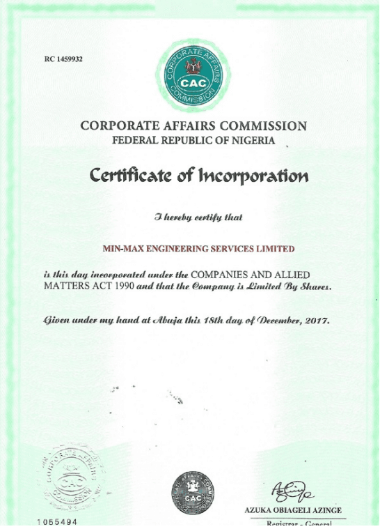 CAC Certificate of Incorporation