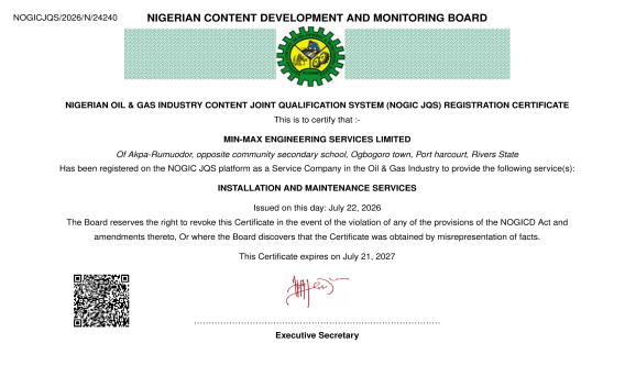 NCDMB NOGIC JQS Registration Certificate