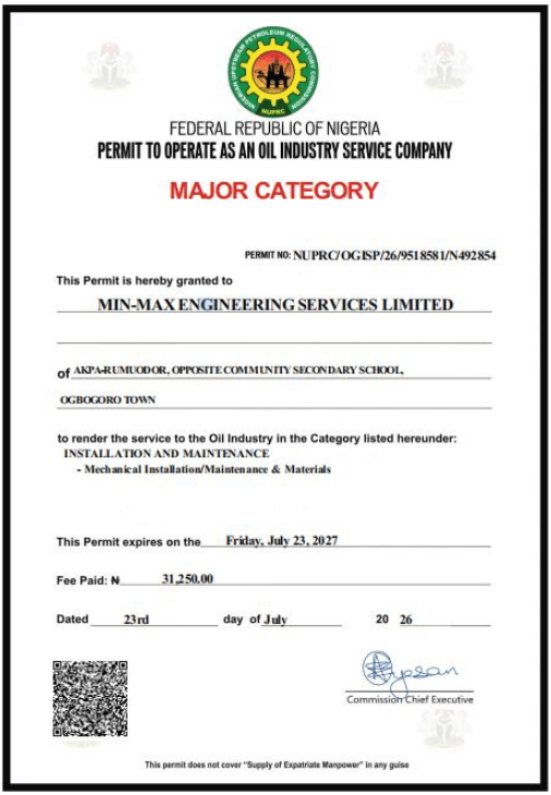 NUPRC Petroleum Industry Permit (Schedule 3)