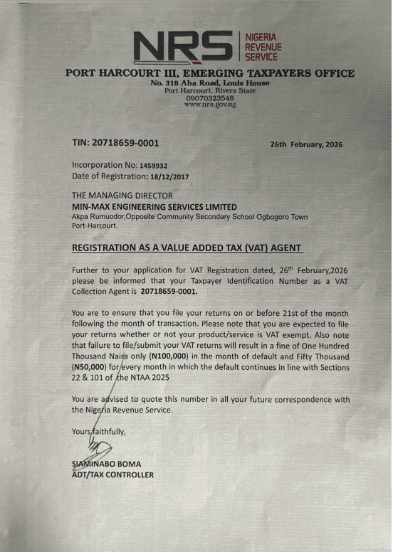 VAT Registration Certificate